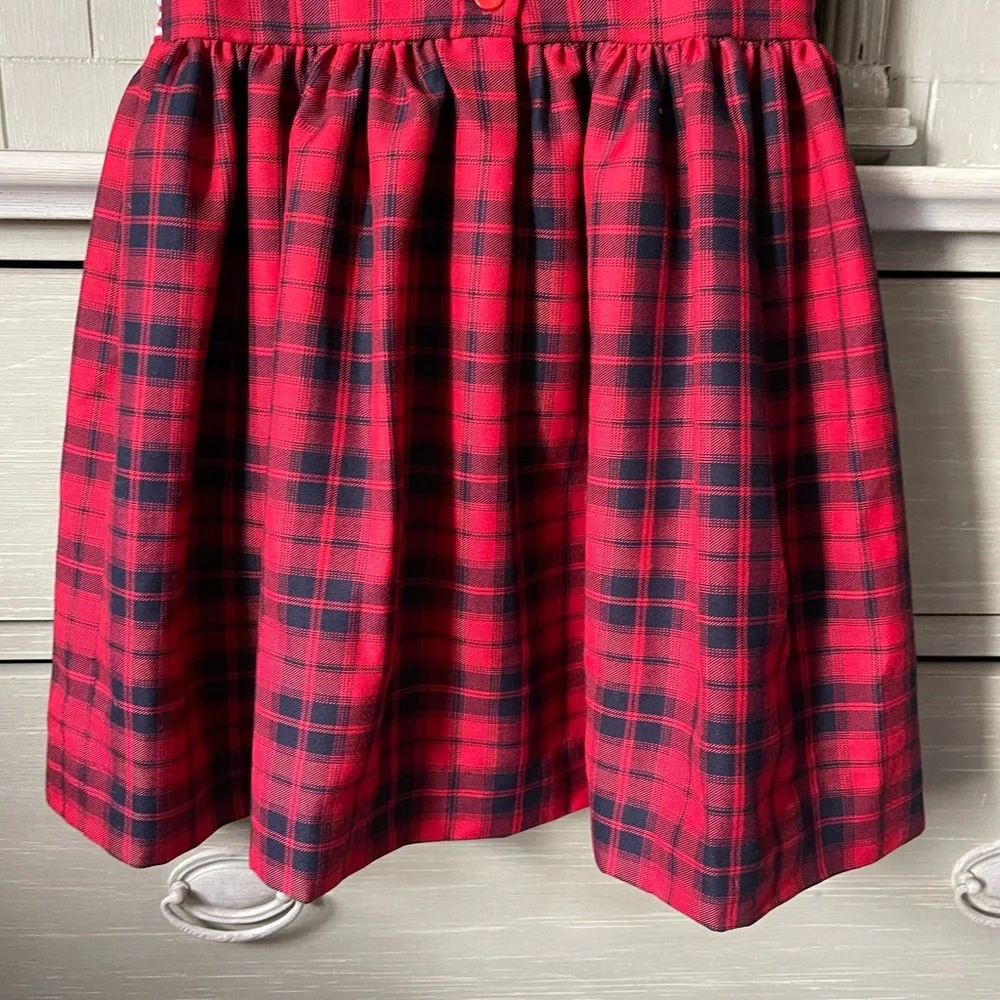 Rachel Riley Girls Gingerbread Tartan Puff Sleeve Smocked Holiday Dress, Red - Picture 14 of 15